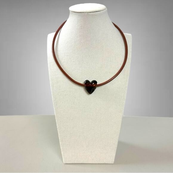 Free People Under the Sea Collar NWT Choker Glass Heart Pendant Bohemian Neutral - Picture 7 of 10